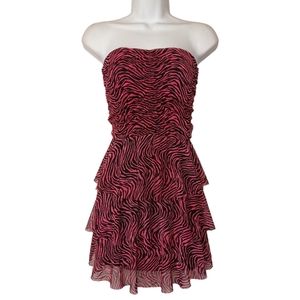 ROUTE 3 Pink Black Zebra Animal Print Strapless Ruffle A-Line Dress Large